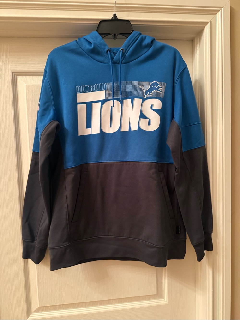 NFL Detroit Lions Onfield Nike Dri-Fit Blue Black Sports Hoodie Mens Large